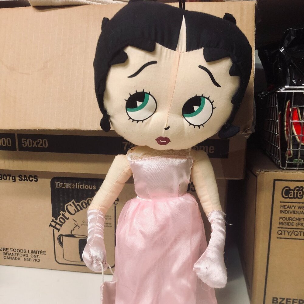 Vintage Betty Boop Plush Stuffed Doll in Pink Satin Dress 15.5” – Collectible